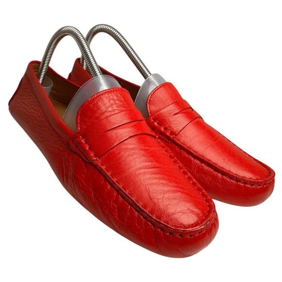 Flag Ltd Morgan Red Leather Square Toe Penny Loafer Driving Moc Women Sz 8 Prep - Picture 4 of 11